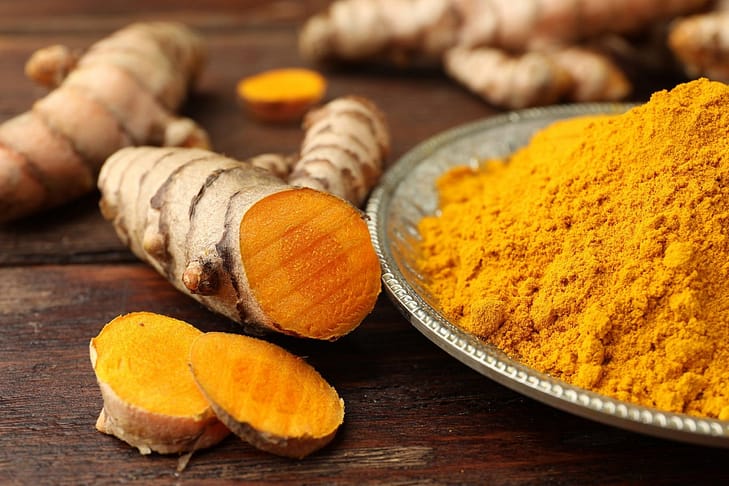 Golden turmeric roots