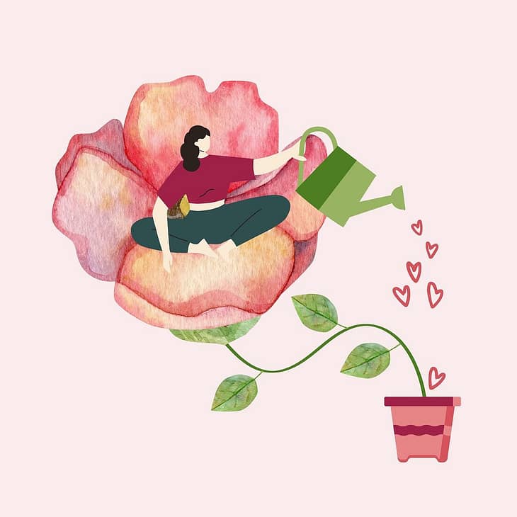 woman, flower, grow